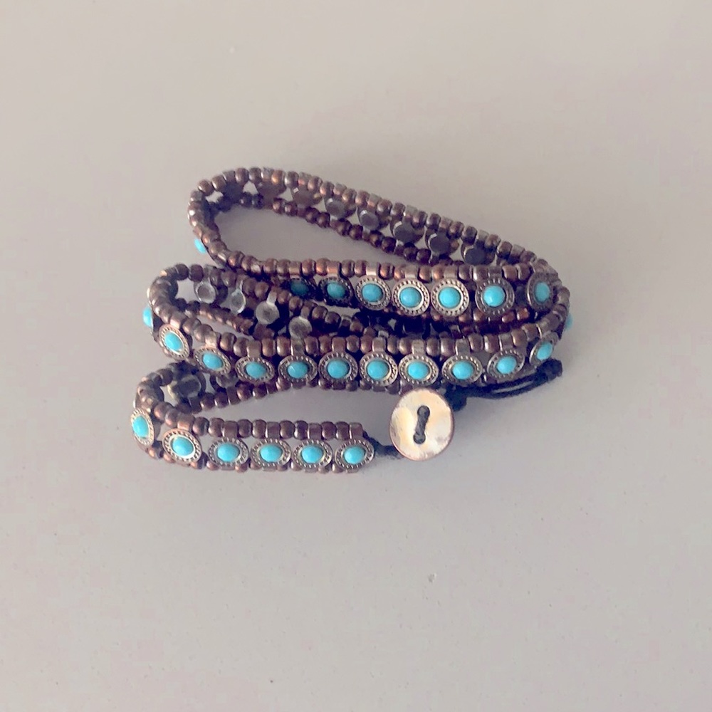 turquoise and bronze wrap tie bracelet
